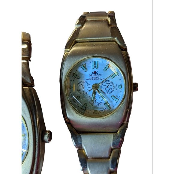 Denacci Watch Men Women Silver Tone Faceted Blue Crystal Dial Set - Picture 4 of 6